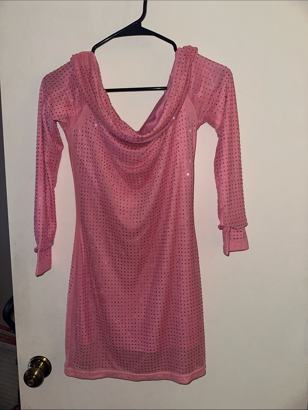 Pink Sequined off the shoulder pink sparkly dress